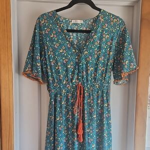 Elegant Floral Maxi Dress in Teal and Coral